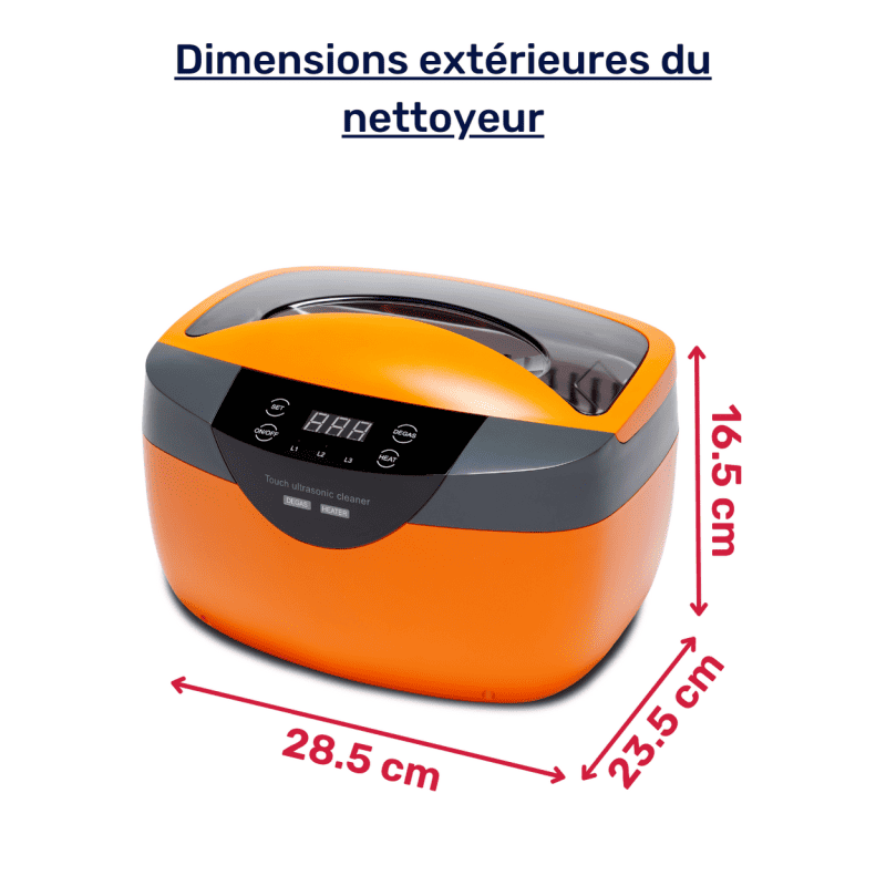 dimensions extérieures du bac ultrasons bpac 2.5 L domestique