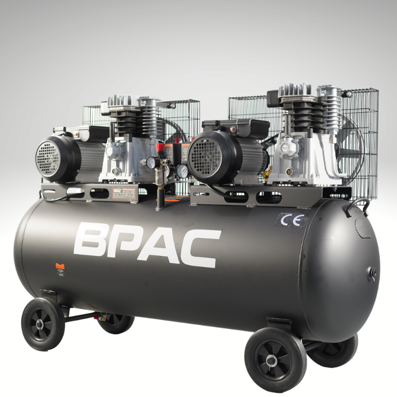 Vue de profil compresseur d'air 200L 2x3 CV à courroie BPAC
