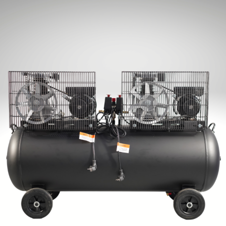 Vue de dos compresseur d'air 200L 2x3 CV à courroie BPAC