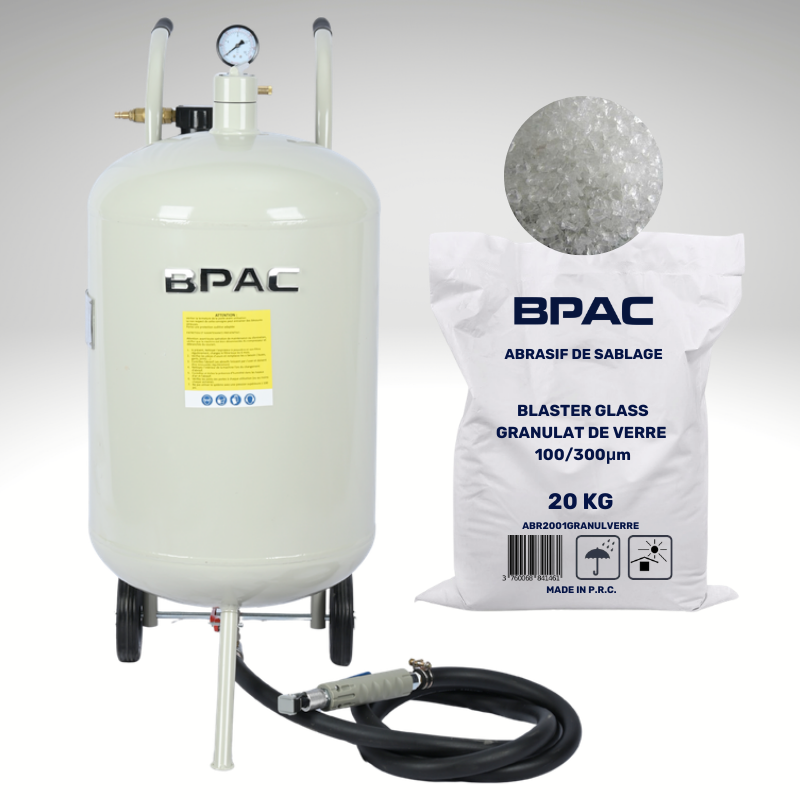 PACK DUO Sableuse Mobile 75L + Granulat de verre 20 KG , 100-300 microns
