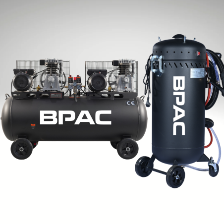 PACK PROMO Sableuse mobile 106 Litres avec aspirateur + Compresseur 200 Litres 2x3CV à Courroie