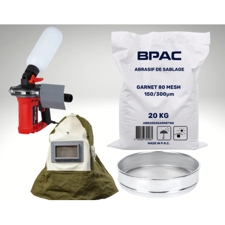 PACK BLSTR Sander + tamis 600 +20 Kg Garnet 80 Mesh + Masque cagoule
