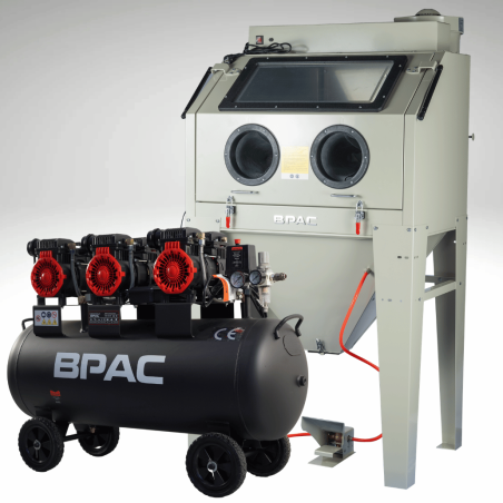 pack promo cabine de sablage 350 L et compresseur 100 L silencieux