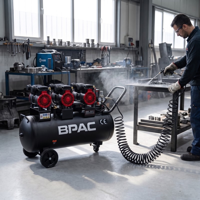 Compresseur 100 L silencieux dans atelier mécanique