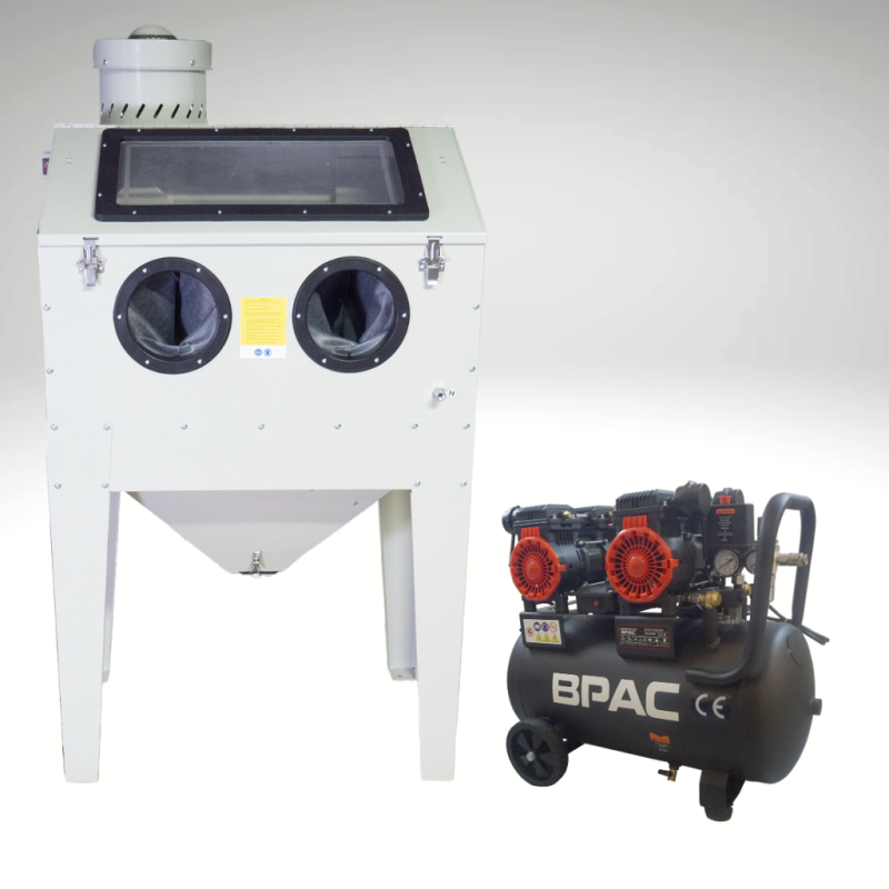 Cabine de sablage 200 litres avec dépoussiéreur et compresseur de 50L
