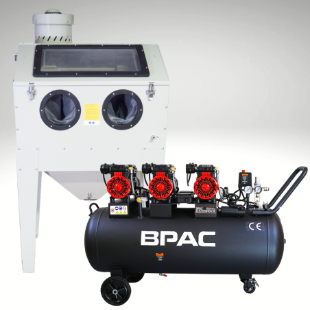 Cabine de sablage 200 litres avec dépoussiéreur et compresseur de 150L