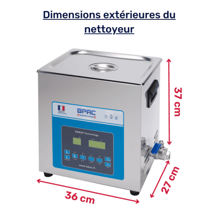 Dimensions extérieure de la cuve ultrasonique 14 litres